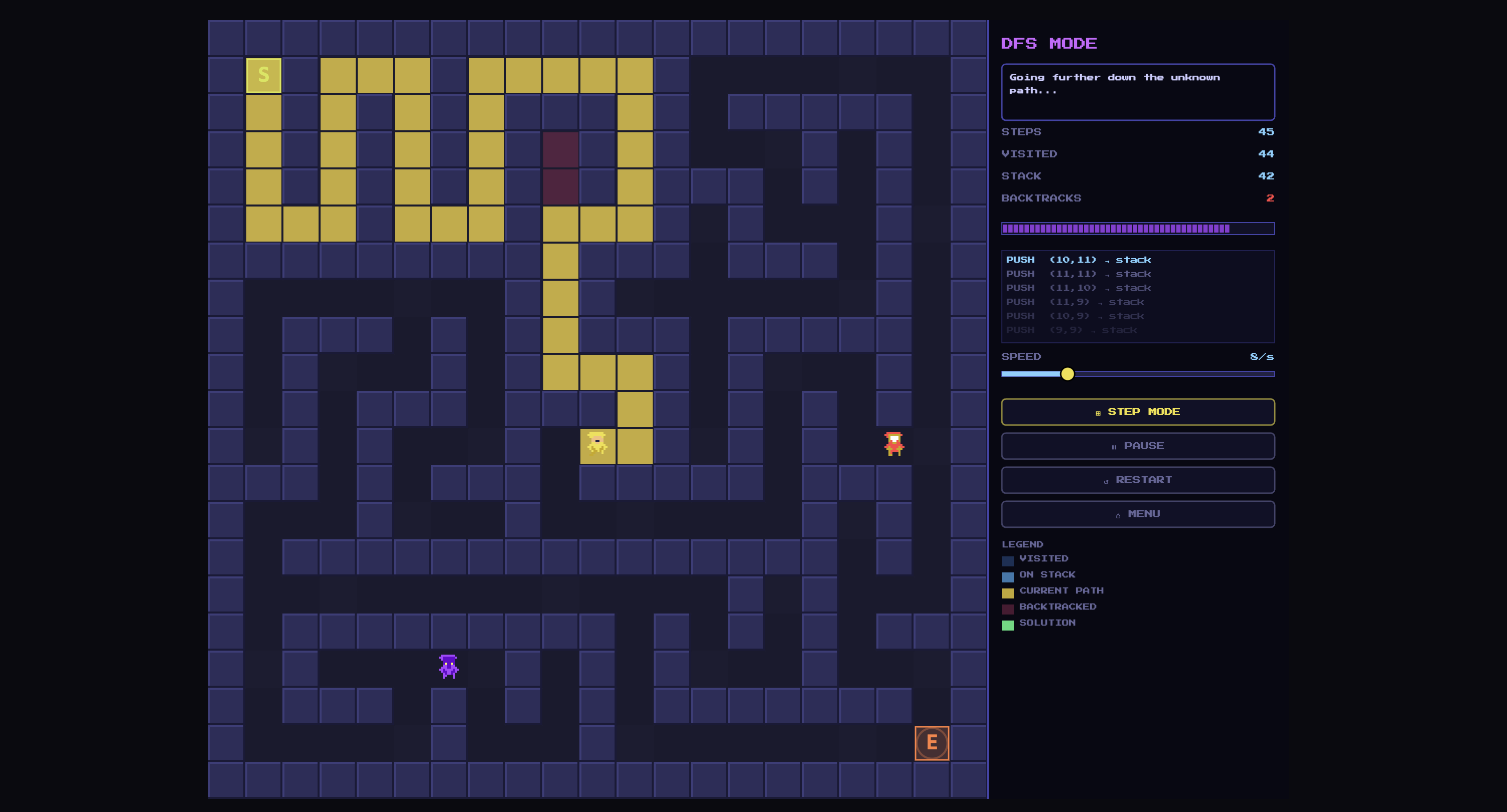 Maze Crawler - DFS in progress