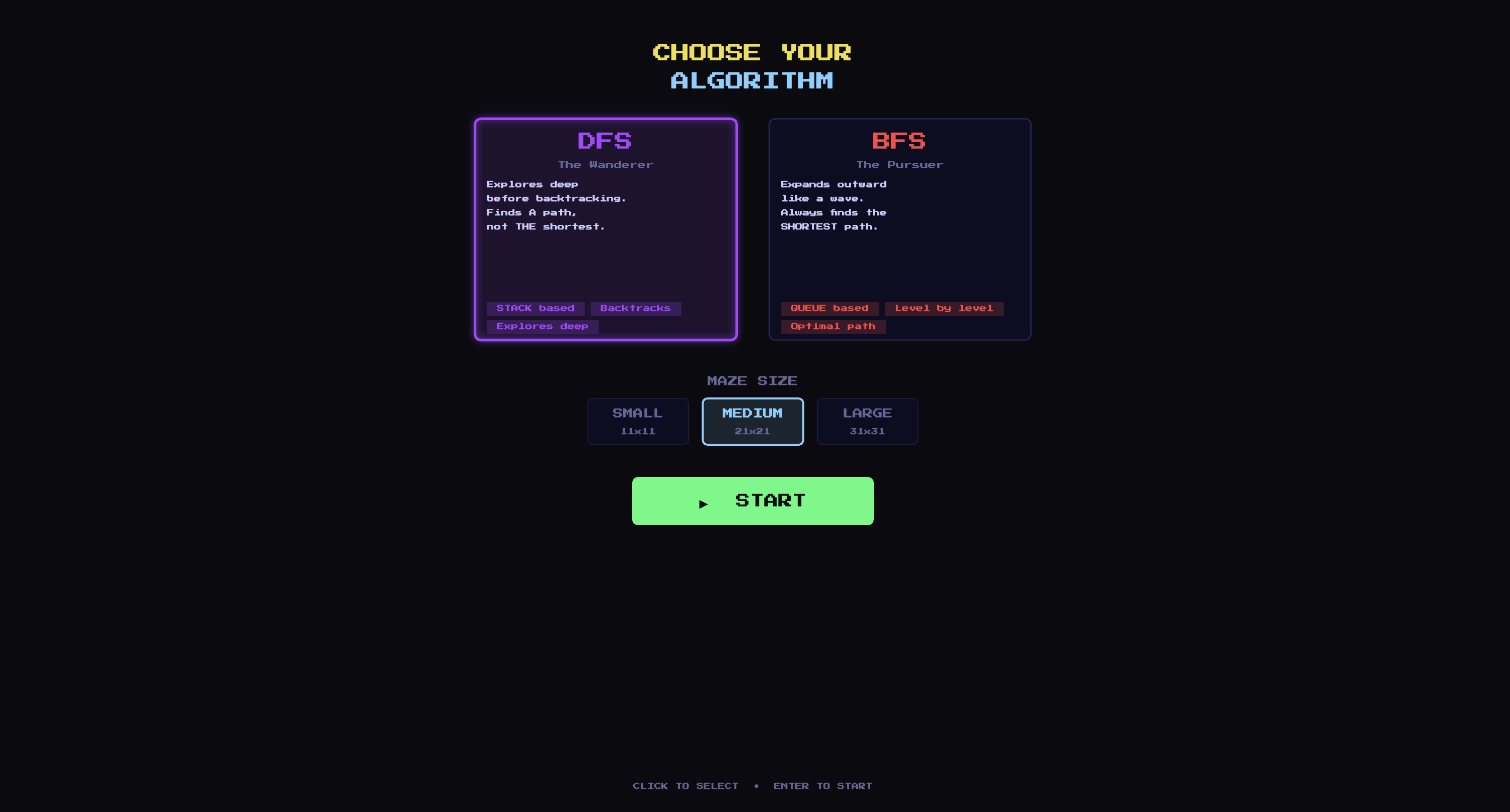 Maze Crawler - Algorithm Select